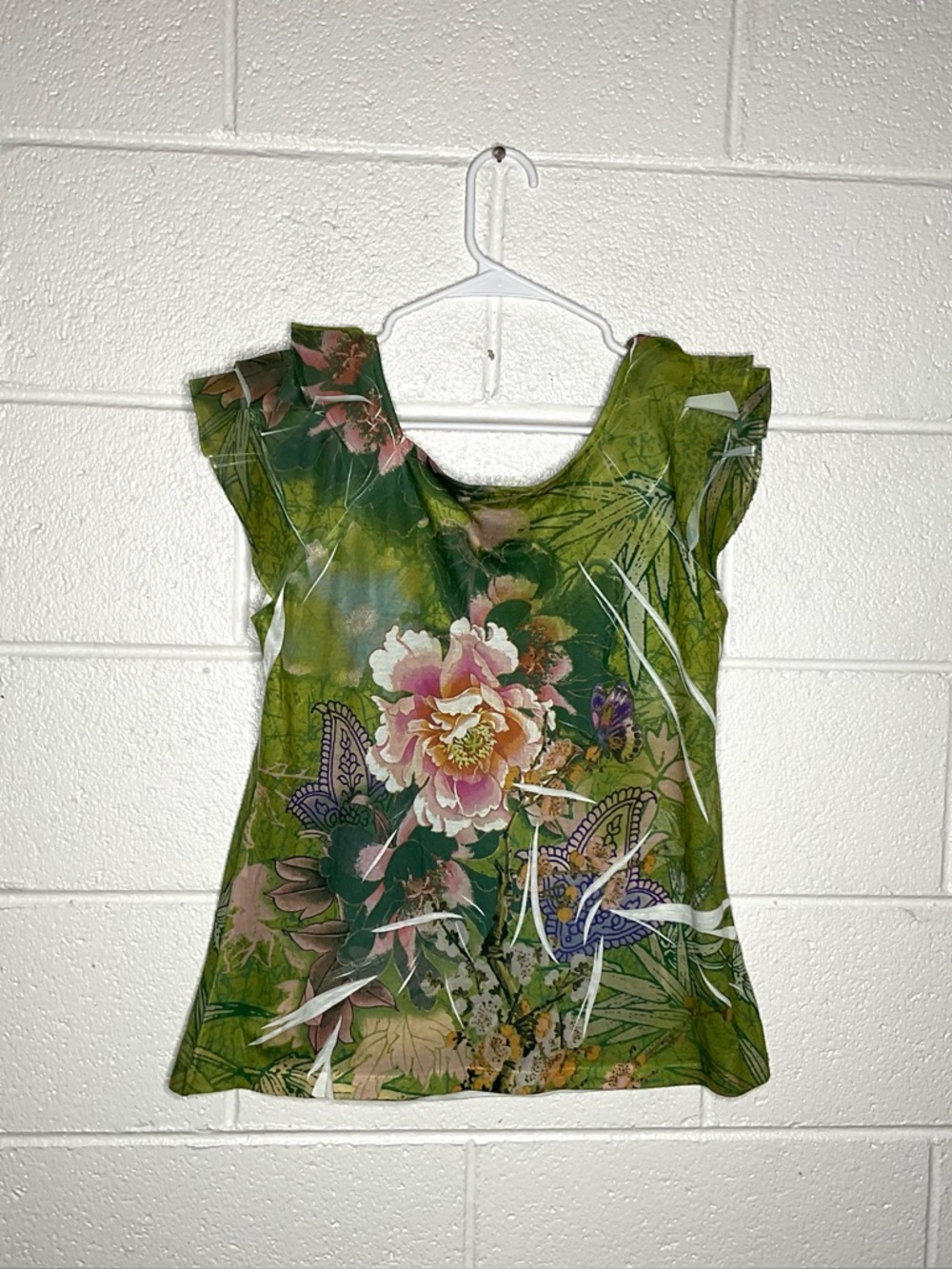 < Y2K Jane Ashley Botanical Floral Print Flutter Sleeve Top > - Picture 3 of 3